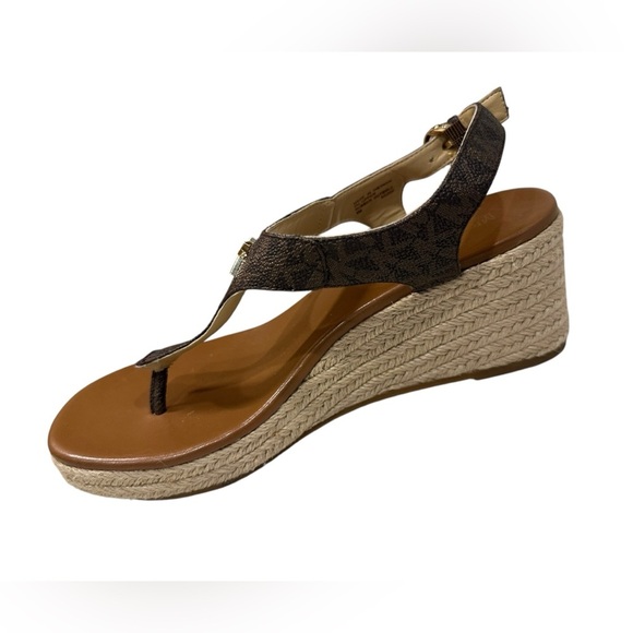 MICHAEL KORS LANEY LOGO ESPADRILLE WEDGE SANDALS BROWN SIZE 8 MSRP $165.00 - Picture 7 of 8